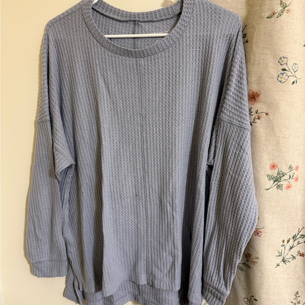 American Eagle Outfitters Waffle Knit Long Sleeve Top - Light Blue